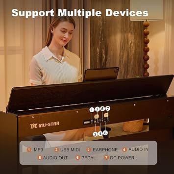 MUSTAR Digital Piano 88 Weighted Keys for Beginners, Full-Size 88 Key Piano Keyboard Semi Weighted, Electric Piano Keyboard 88 Keys with 3 Pedals, USB/MIDI, Wireless Connection (Black)