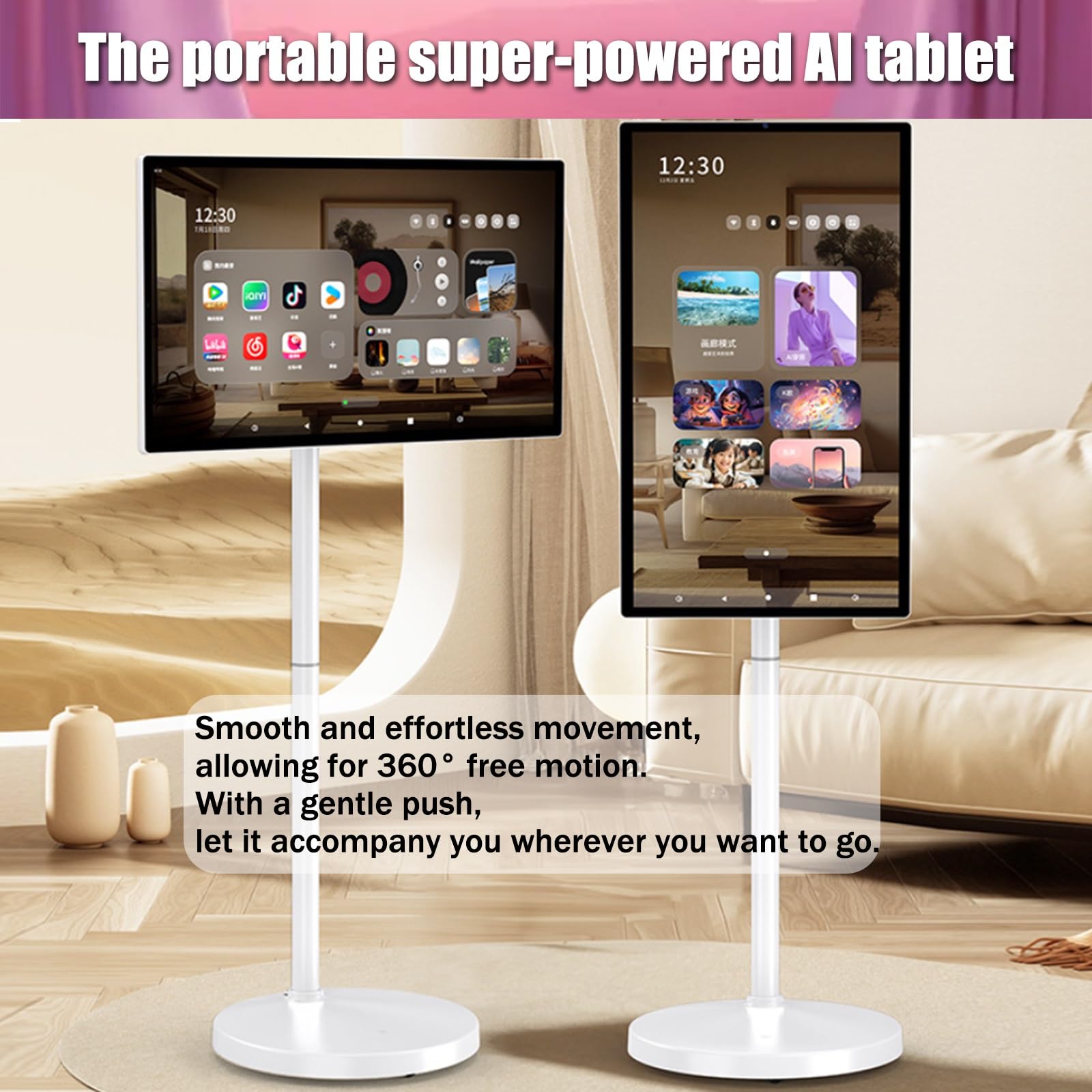 TV Portatile Intelligente 21.5/24/27/32 Pollici, con Batteria ad Alta capacità, Telecamera HD e Bluetooth, Operativo Android, 4GB+64GB/8GB+128GB, Schermo Touch(32inches,8GB+128GB)