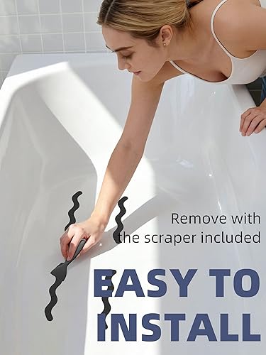 Miniatura 5 de Calcomanías antideslizantes para ducha, calcomanías adhesivas de seguridad con raspador para bañera, suelo de ducha, escaleras, 24 piezas (negro)