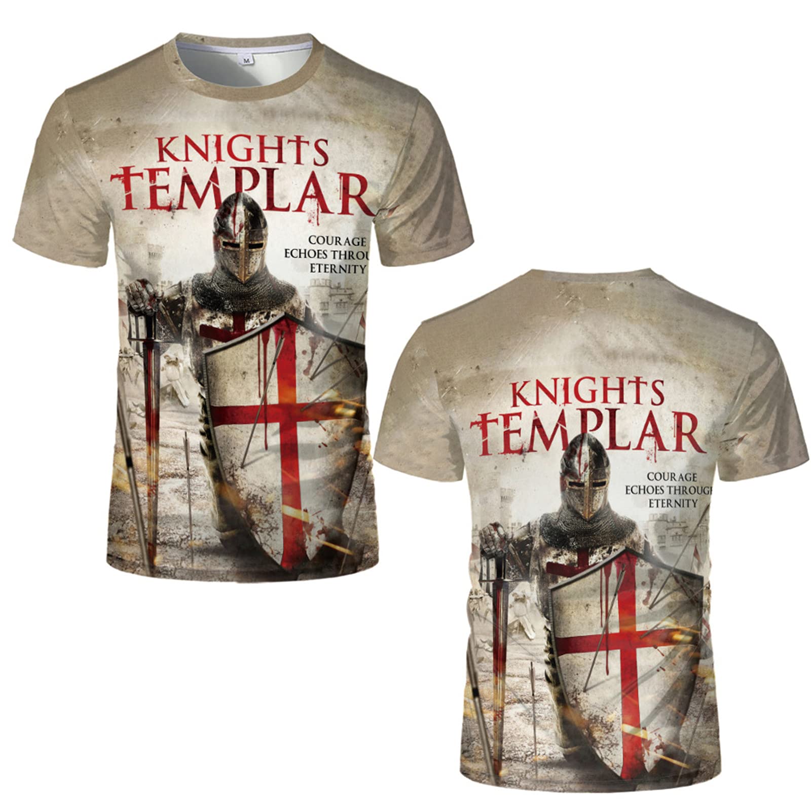 Keephen Men's #1 T-Shirt Knights Templar Vintage Print Slim Pullover Tee Fitness Sportswea