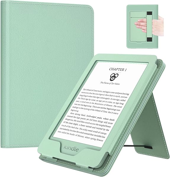 MoKo Case for 6" All-New Kindle(11th Generation 2024/2022 Release), Lightweight PU Leather Cover Stand Shell with Hand Strap Auto Wake/Sleep for Kindle 2024 11th Gen e-Reader, Agave Green - 1