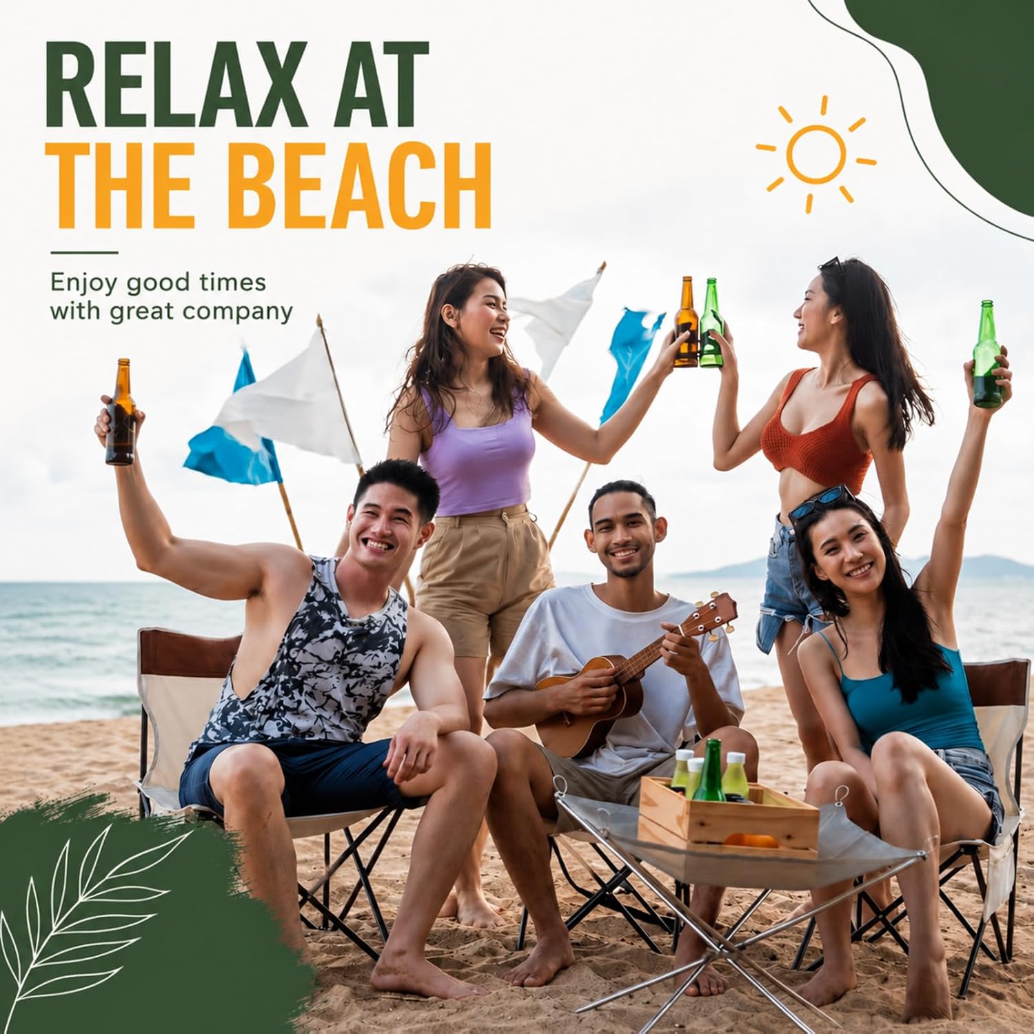 Karenhi 4 Pack Low Profile Beach Chairs with 3 Position Adjustable Back 300lb for Adult, Folding Lightweight Reclining Camping Chair with Storage Bag Compact Camp Lounge for Concert Lawn Picnic Travel