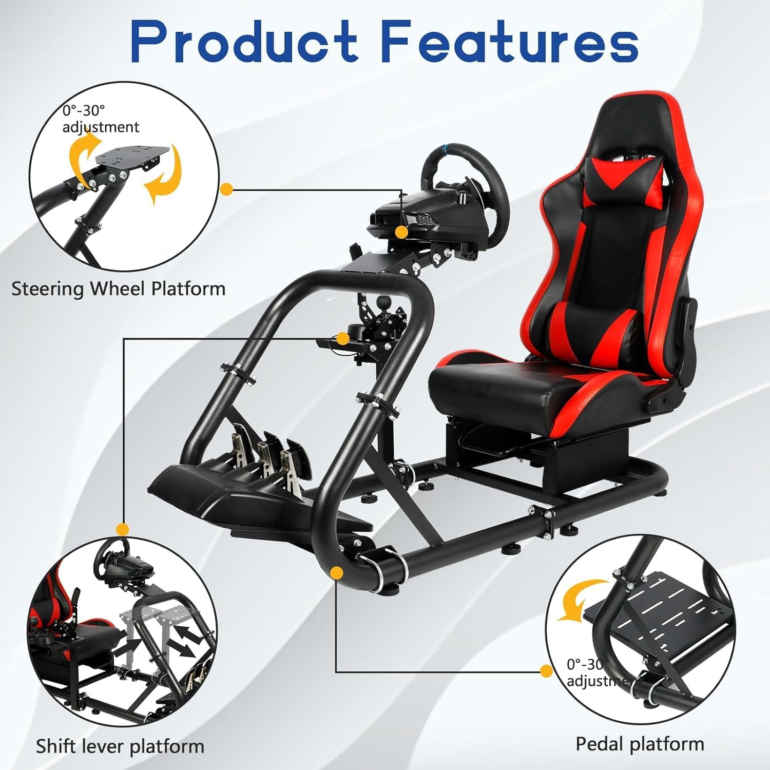Mokapit Racing Simulator Cockpit with Red Seat,50mm Large Round Tube & More Stable,Fit for Thrustmaster/Logitech/Fanatec G920 G923 G29,Professional,No Pedal,Wheel & Shifter