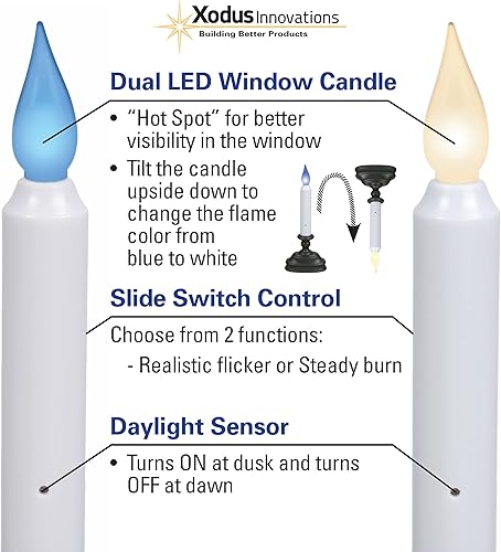 Miniatura 5 de Xodus Innovations FR1310A-4 - Vela de ventana sin llama de 8.5 pulgadas, funciona con pilas, del atardecer al amanecer y color de llama LED azul o