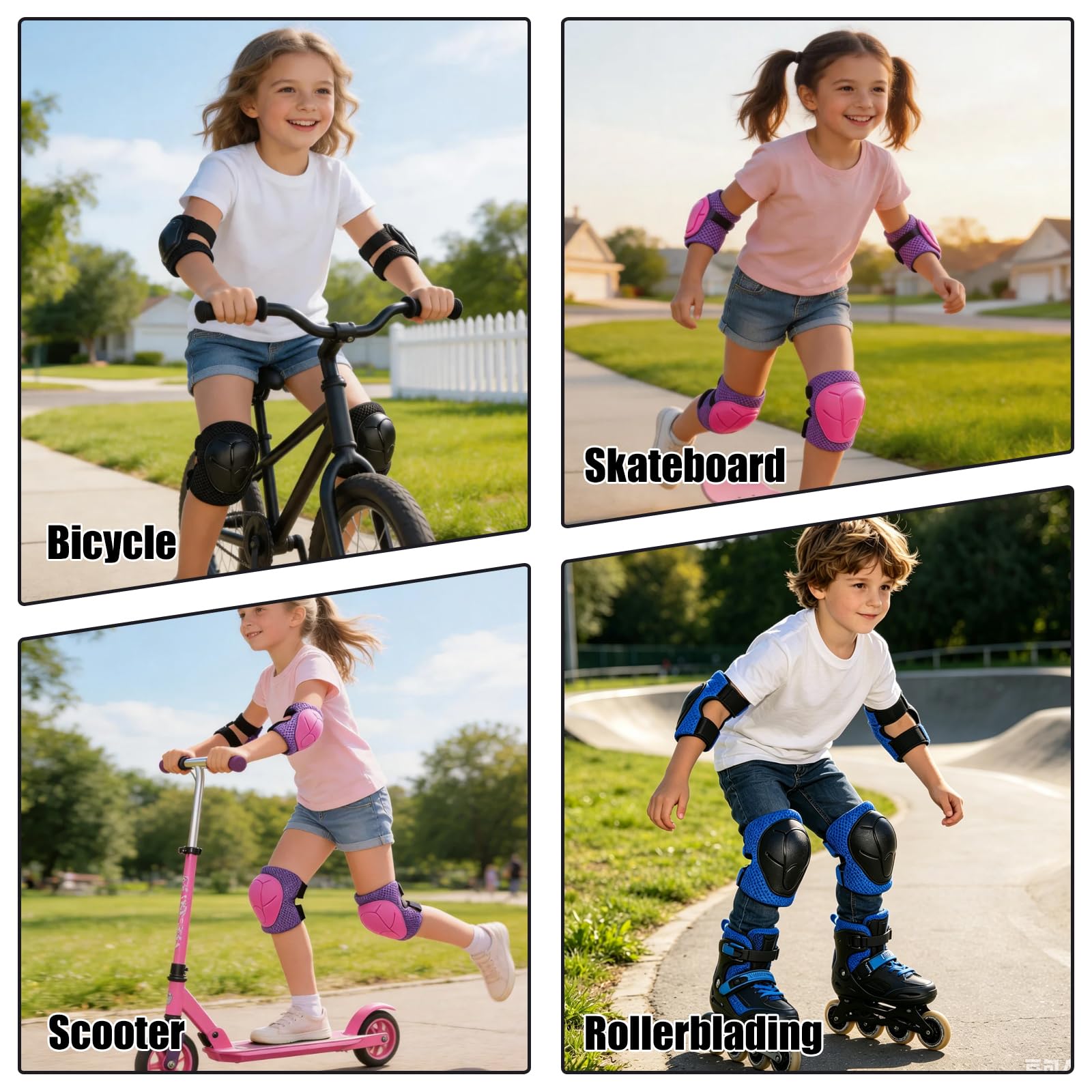 Protecciones Patines Niño 6 en 1, Set Rodilleras Coderas y Muñequeras Ajustables, Equipo de Protección Infantil para Patines en Línea Monopatín Bicicleta Ciclismo Skate Protector