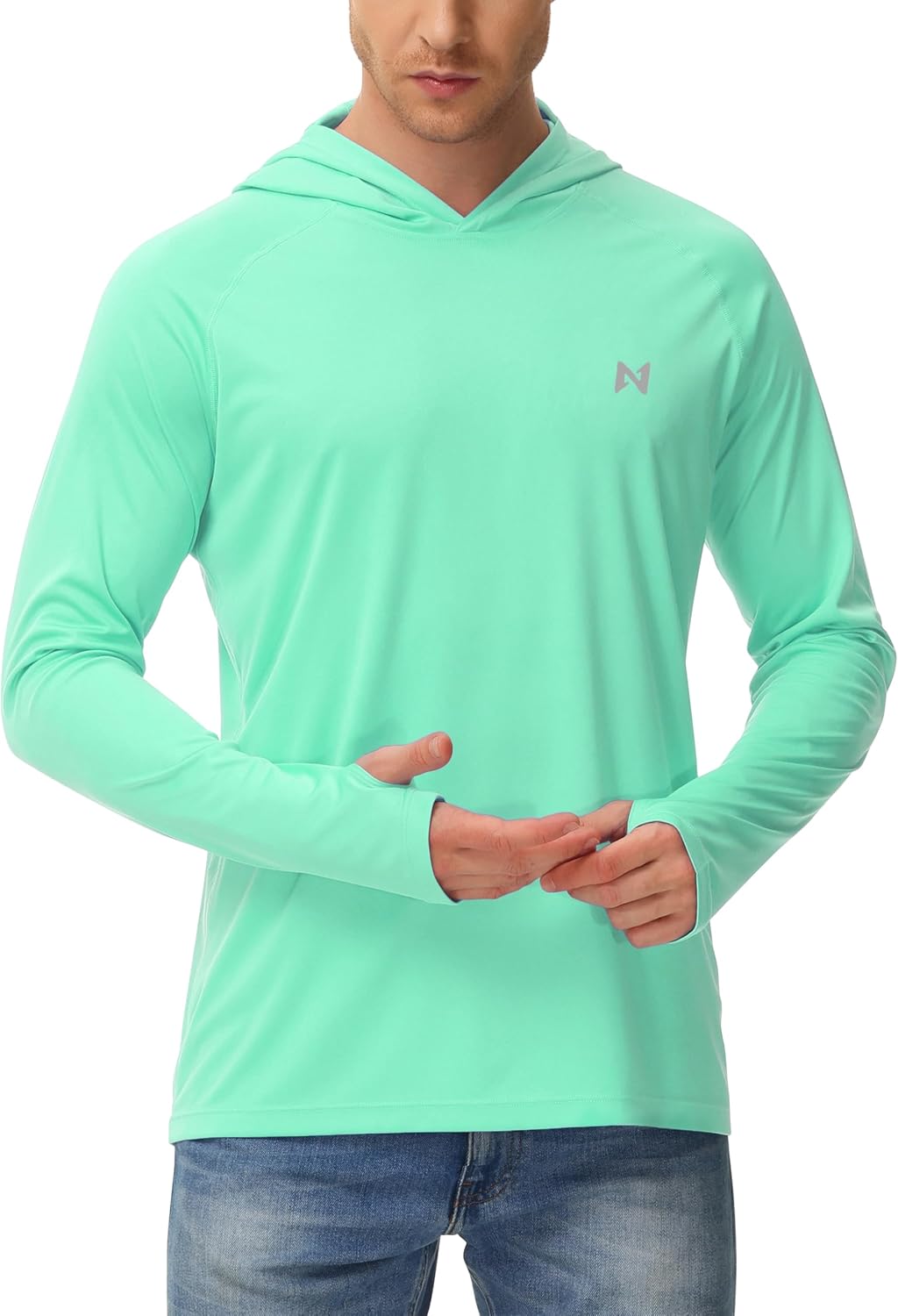 isnowood Sun Shirt UPF 50+ Men's Fishing Shirt Long Sleeve UV Protection Hoodie Rash Guard for Swimming Running Hiking Light