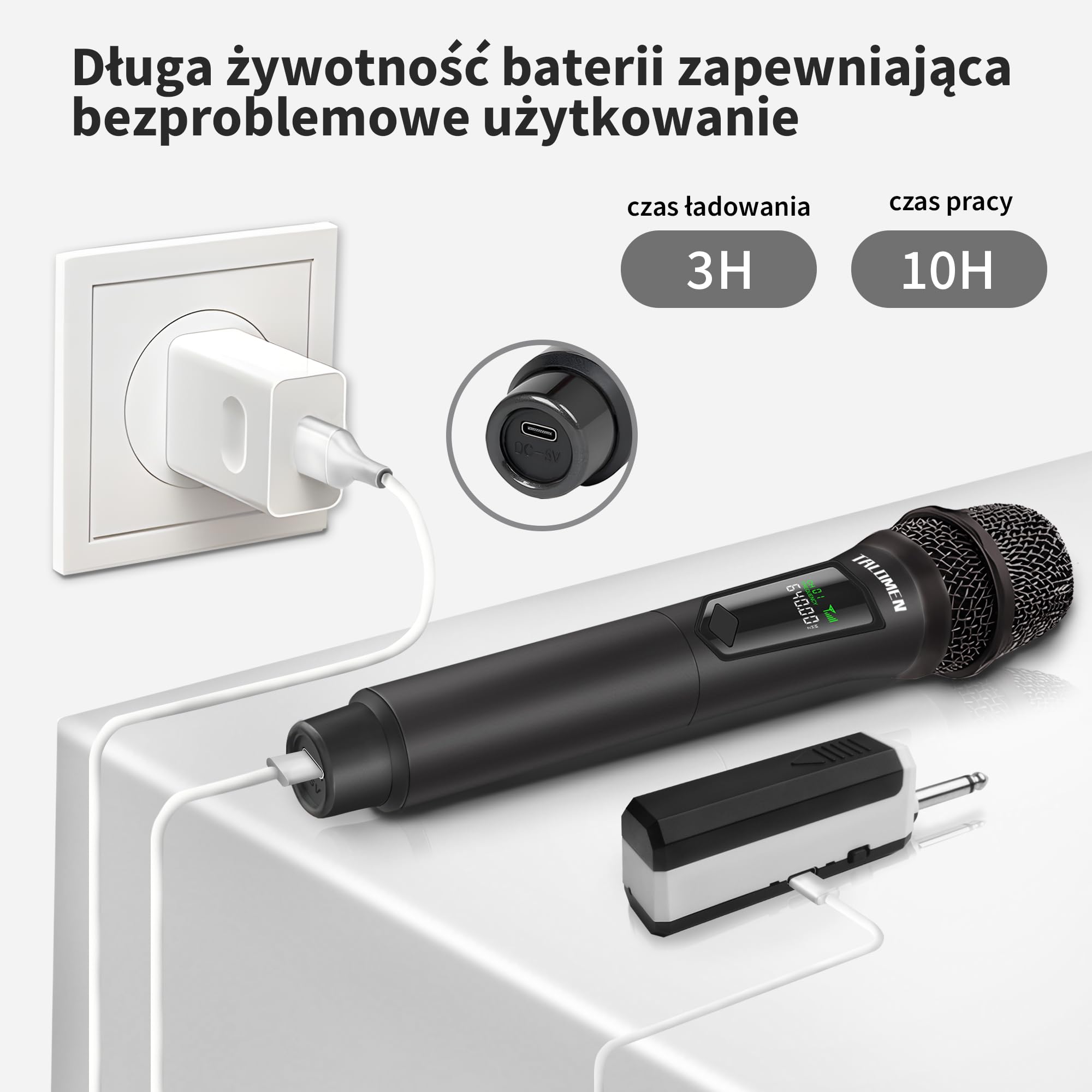 Talomen bezprzewodowy mikrofon 2,4GHz, 4 dynamiczne mikrofony ręczne z odbiornikiem ładowalnym, zasięg 160 stóp, idealny na karaoke, śpiew, imprezy, spotkania, K604 srebrny, czarny, zielony, fioletowy