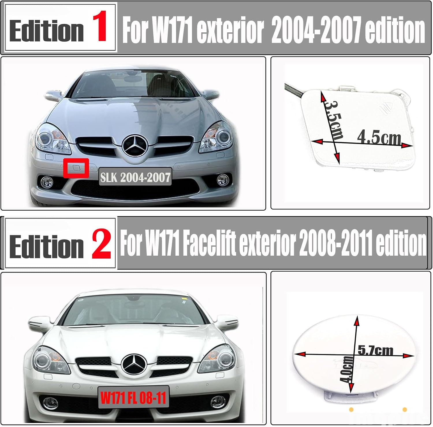 Front Tow Cover for 04-07 Mercedes-Benz W171 R171 Fit SLK200 SLK250 SLK280 SLK300 SLK350 SLK55 2004 2005 2006 2007 Bumper Towing Hook Eye Cap