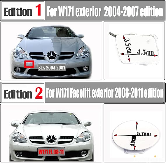 Front Tow Cover for 04-07 Mercedes-Benz W171 R171 Fit SLK200 SLK250 SLK280 SLK300 SLK350 SLK55 2004 2005 2006 2007 Bumper Towing Hook Eye Cap