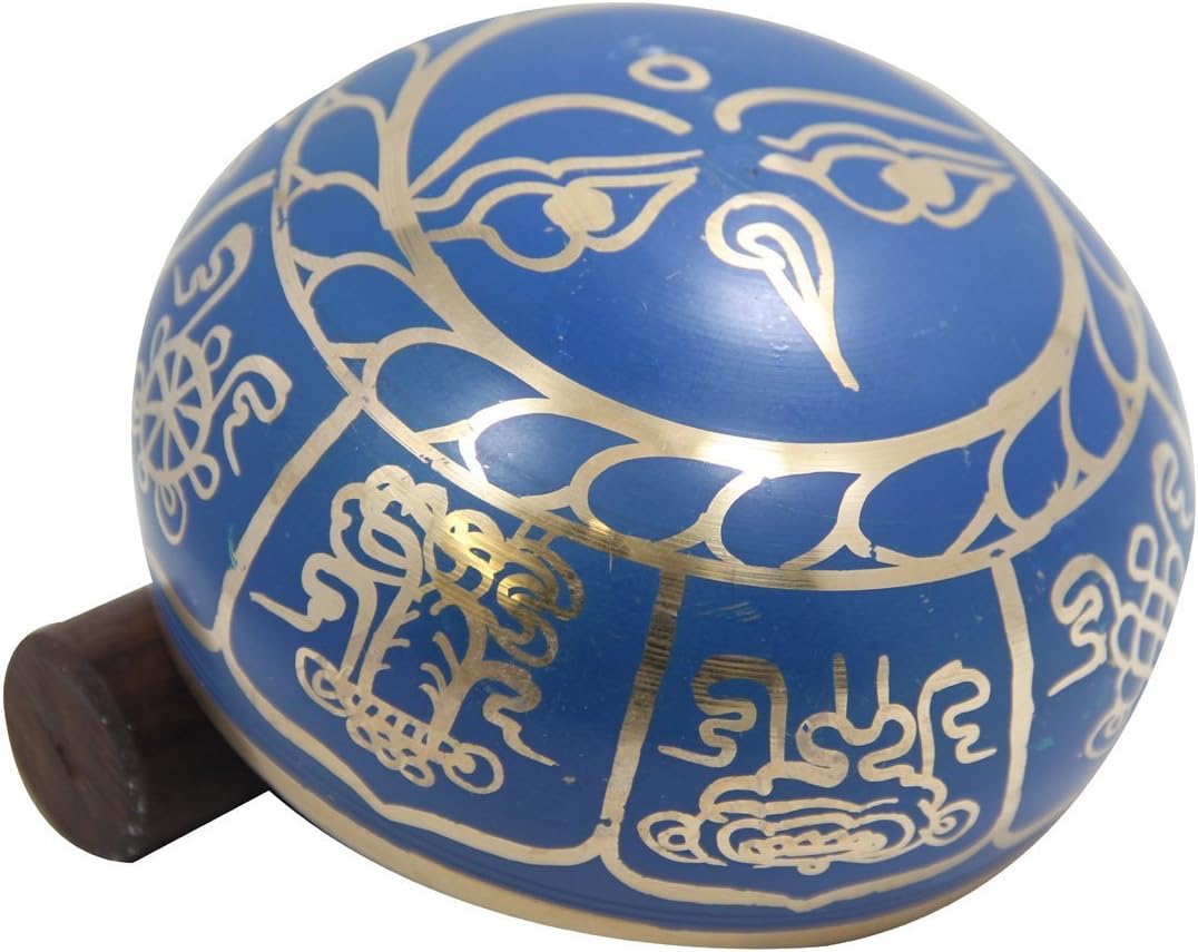DharmaObjects&reg; ゴージャス 瞑想 8 ラッキーシンボル シンギングボウル/クッション/マレット(ブルー) (VZH20