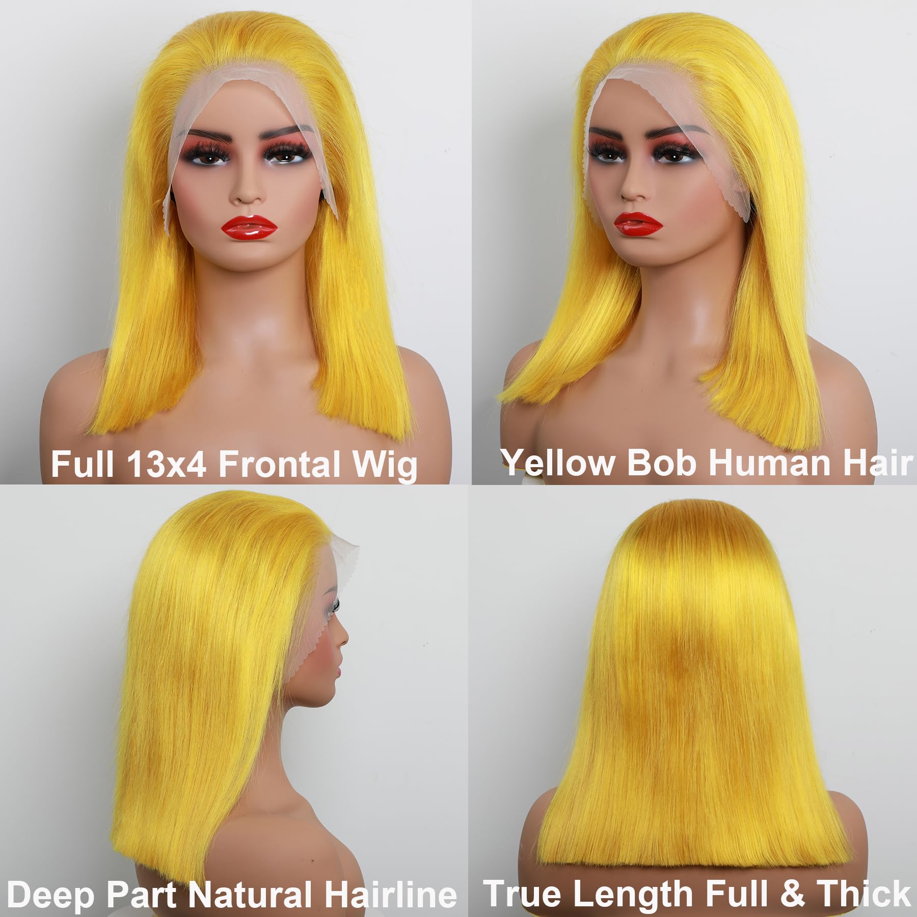 12” SHORT YELLOW BOB HUMAN HAIR STRAIGHT LACEFRONT 8 10 12 14 Inch Short SDD Bob Human Hair Wigs - Bone Straight main image 4