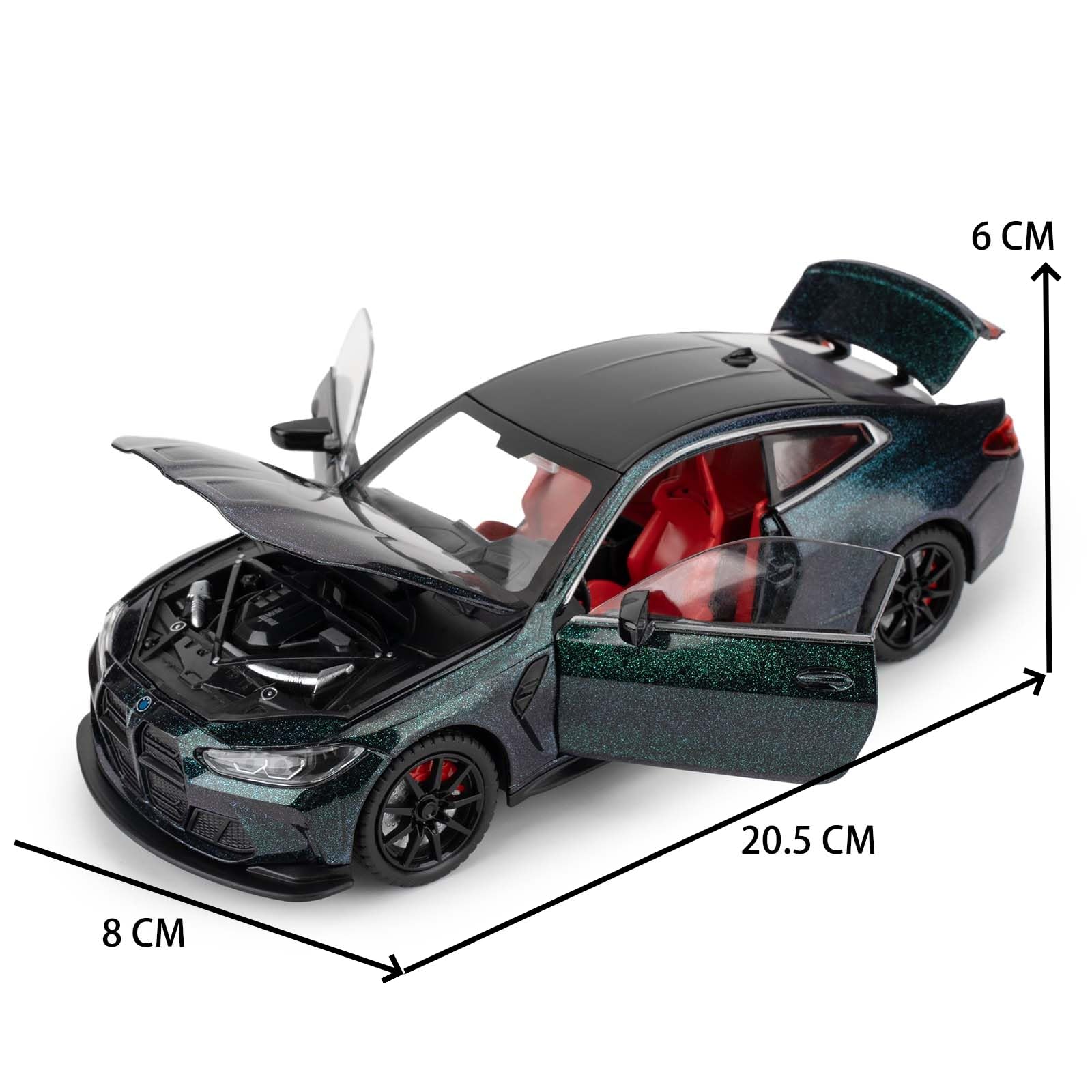 TGRCM-CZ 1/24 Compatible BMW M4, Véhicule alliage zinc son lumière cadeau anniversaire (violet vert)