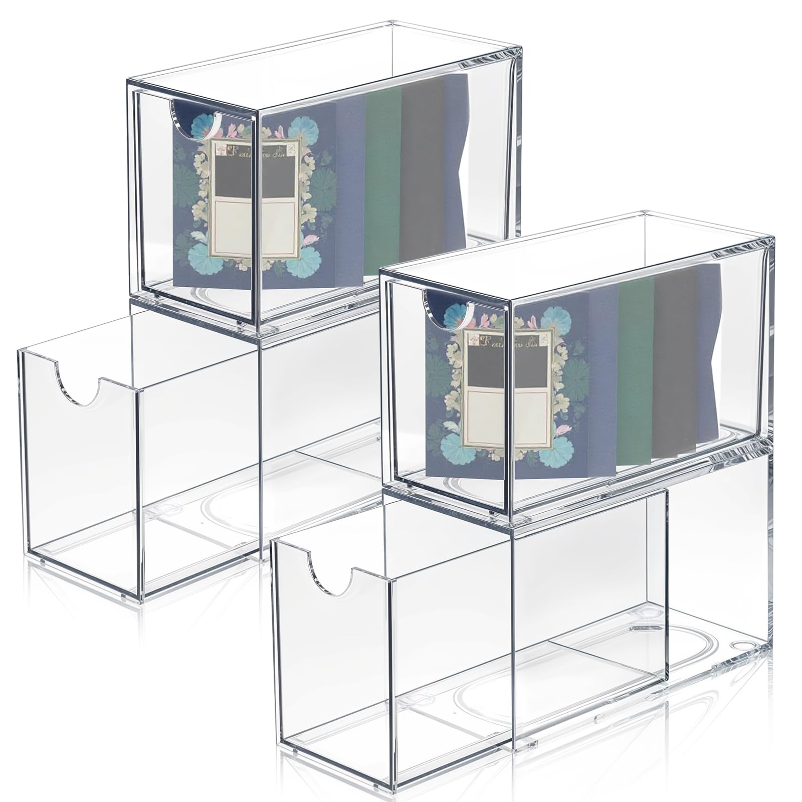 4 Pack Acrylic Tea Bag Drawer Organizer, Stackable Tea Bag Storage Drawer, Coffee Pod Holder Drawer, Multi-Functional Kitchen Organizer, Home Organizer, for Kitchen, Pantry, Office(6.5