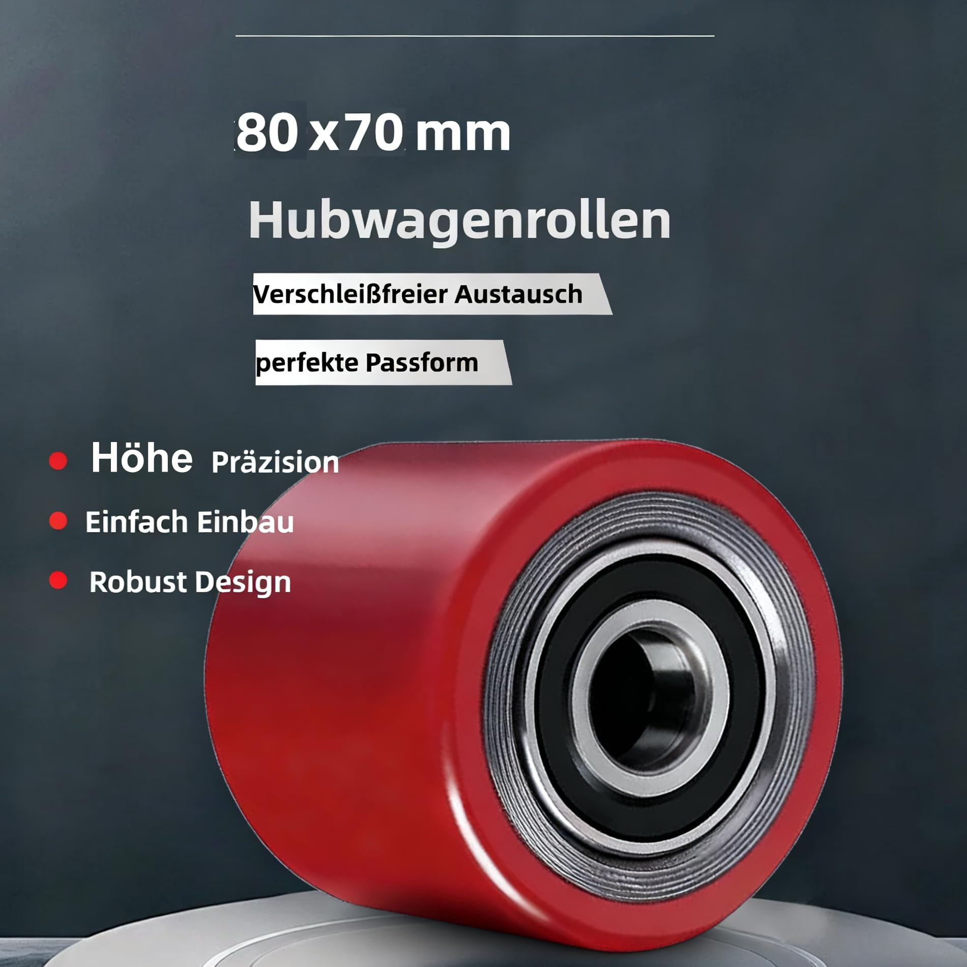 4 Stück 80 x 70 mm Polyurethan Hubwagenrollen Kugellager Räder für Hubwagen Ersatzteilen Ersatzrollen Belastung bis 600 KG