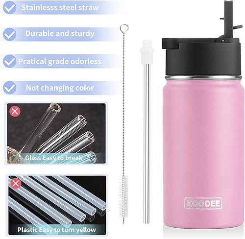 Miniatura 4 de Koodee - Botella de agua de acero inoxidable con tapa para popote, termo de boca ancha de 32 oz con doble pared, aislada al vacío, para deportes,
