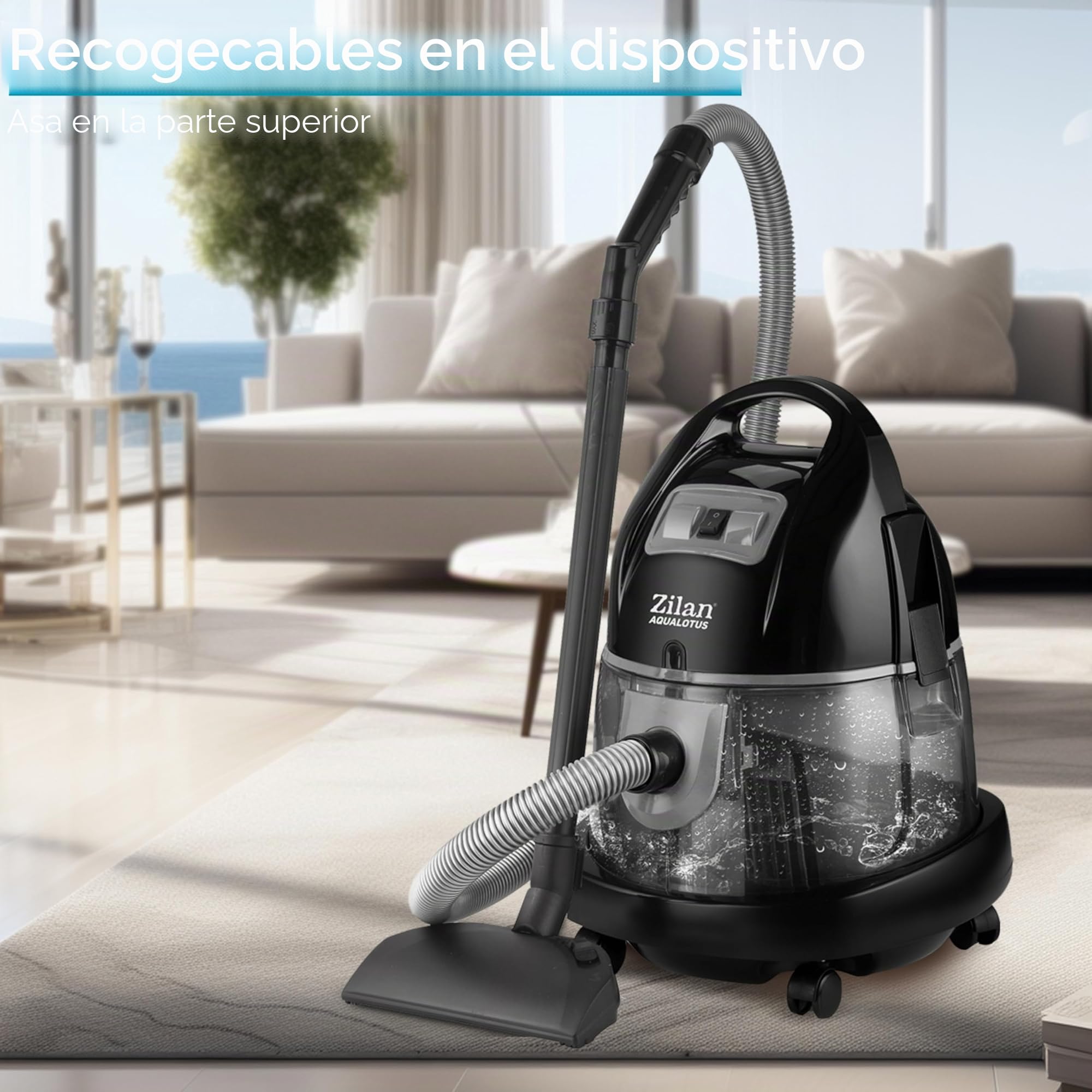 Zilan - Aspirador con filtro de agua, aspiradora de agua, sin bolsa, clase de eficiencia energética A H20, potencia de succión 2000 W, para alérgicos