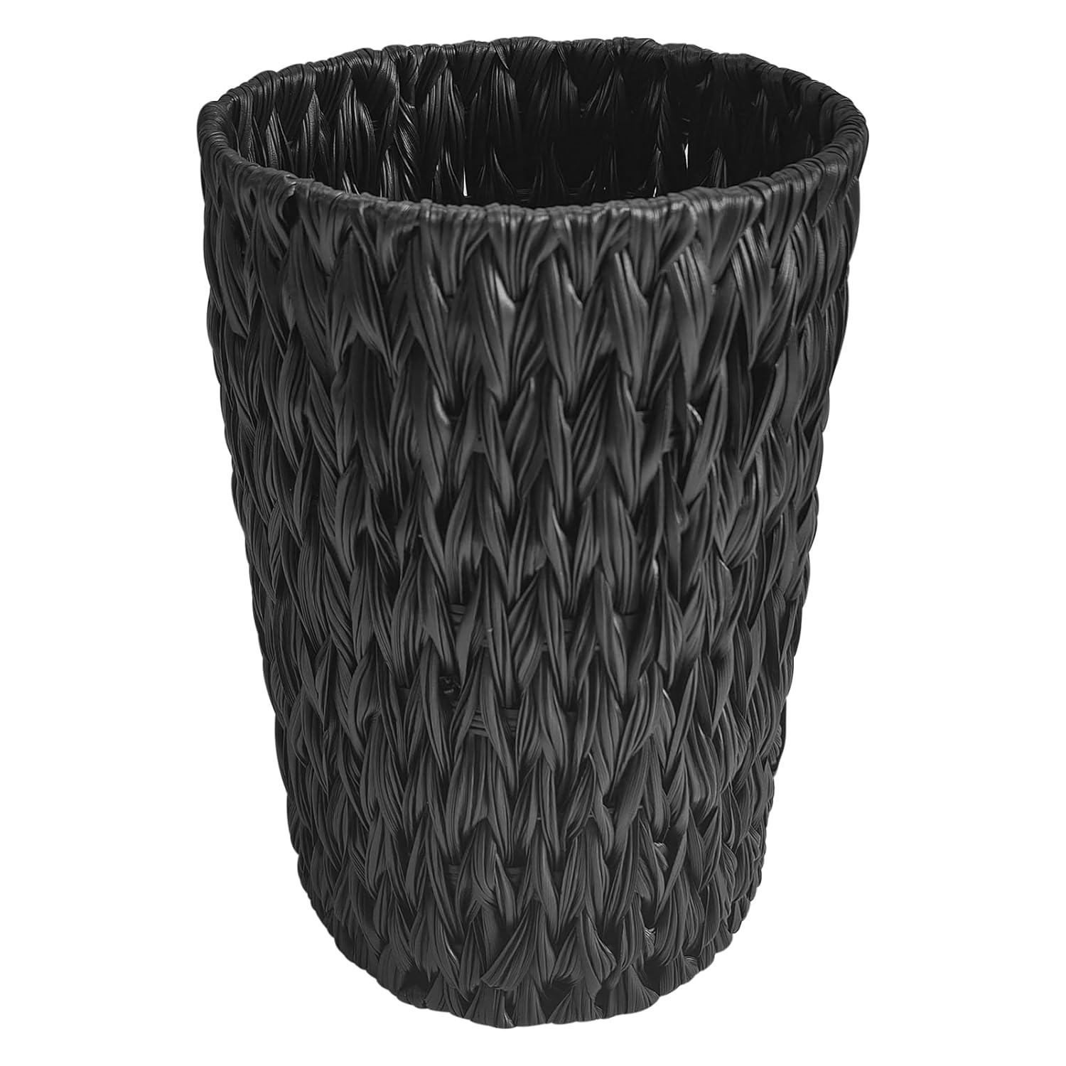 Coeusy Wicker Trash Can,Small Trash Can,Handwoven Waterproof Wicker Trash Basket,Round Garbage Can,Compact Waste Basket for Bathroom,Bedroom,Office,2 Gallon Black