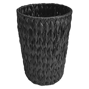 Coeusy Wicker Trash Can, Small Bahtroom Waste Basket, 2 Gallon, Black | Round Compact, Handwoven Polypropylene, Rattan Garbage Can for Bedroom, Home Office, Waterproof, Boho Decorative