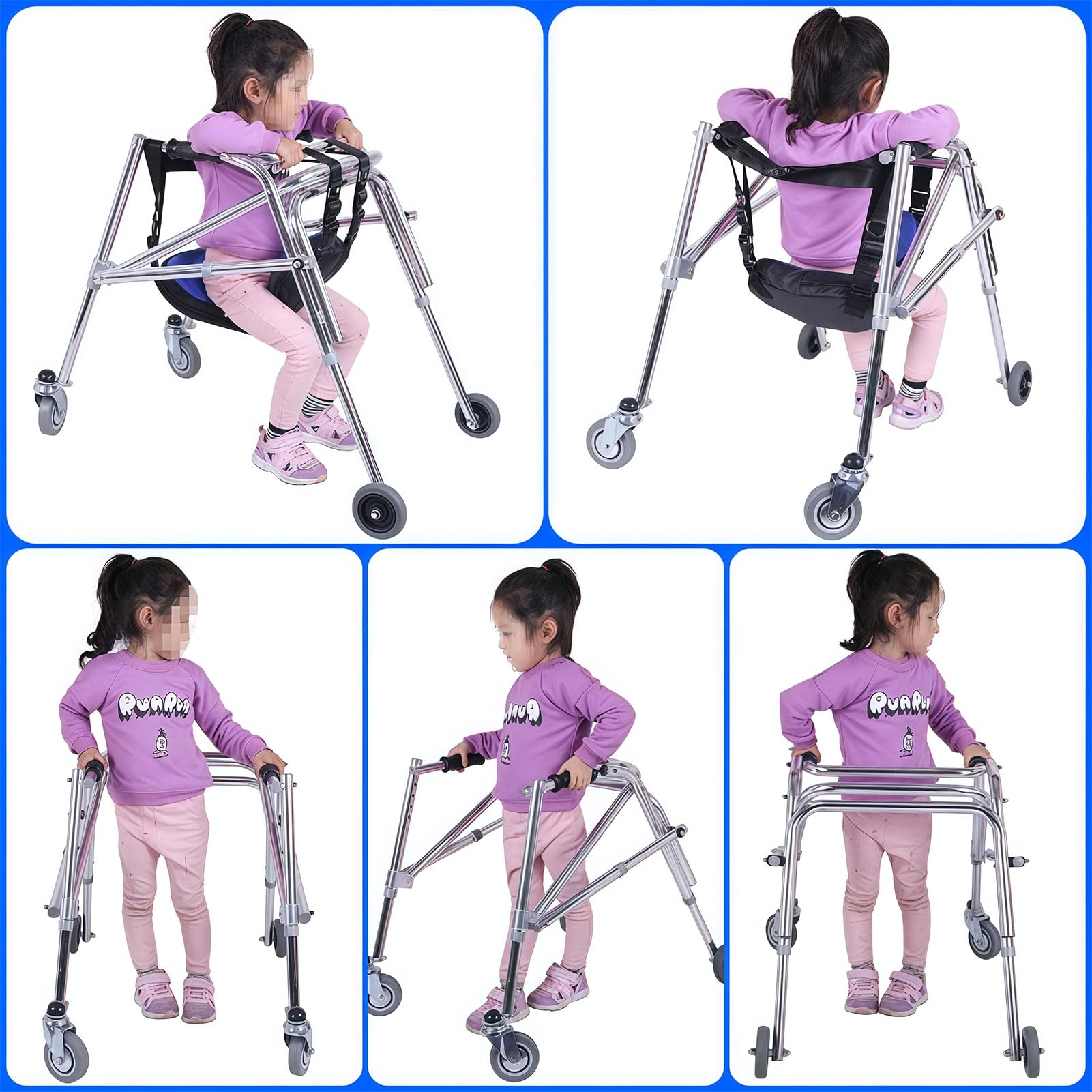 Andador plegable pediátrico ajustable con ruedas, andador ligero de aleación de aluminio para rehabilitación y ayuda a la movilidad