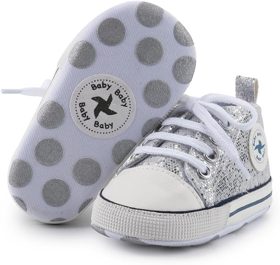 Baby Boys Girls Star High Top Sneaker Soft Anti-Slip Sole Newborn Infant First Walkers Canvas Denim Shoes