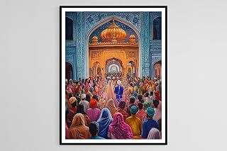 momima Sikh Wedding Ceremony Art Print Traditional Attire Love And Unity Gurdwara Scene
