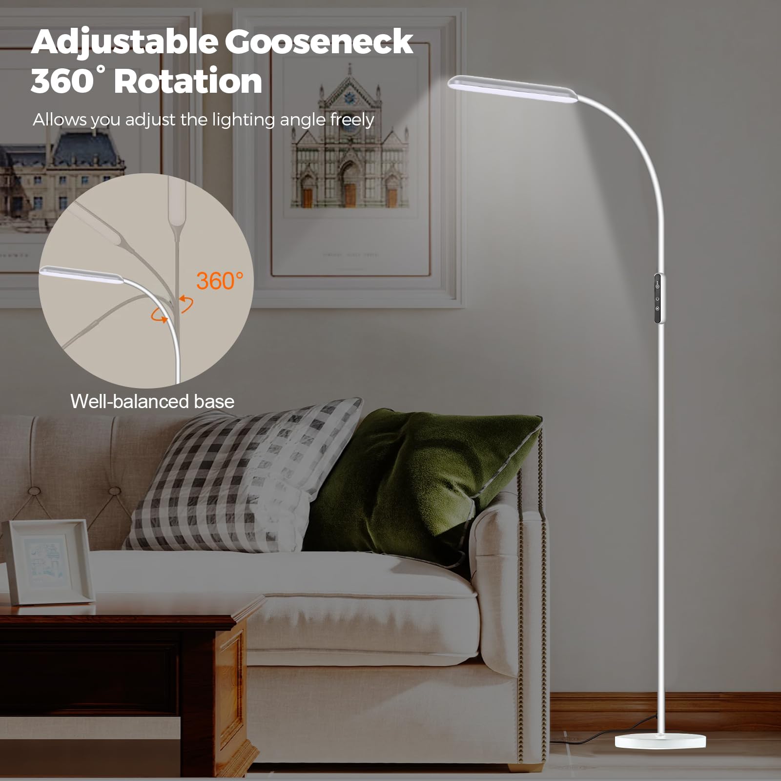Woobroo Floor Lamp for Living Room Dimmable Adjustable Reading Standing Lamps with Touch Control - Image 3