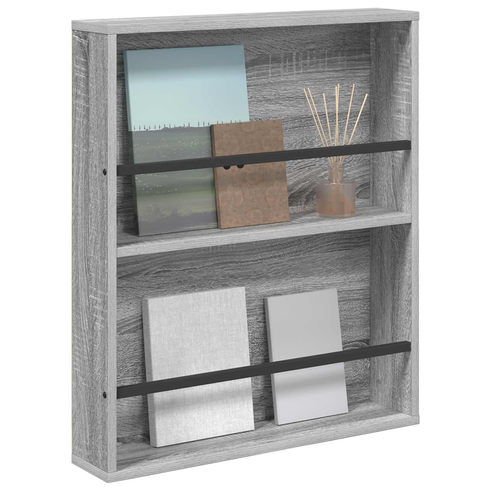Générique Regał ścienny na czasopisma nowoczesny design, 60 x 12 x 70 cm, szary Sonoma, z regulowanymi półkami do przechowywania czasopism i broszur, wytrzymały drewniany inżynieryjny, idealny