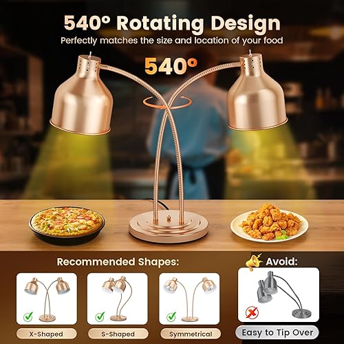 Miniatura 3 de Lámpara de calor comercial para alimentos, estación de calentamiento de acero inoxidable de 500 W, temperatura ajustable de 150 a 500 F para cocina,