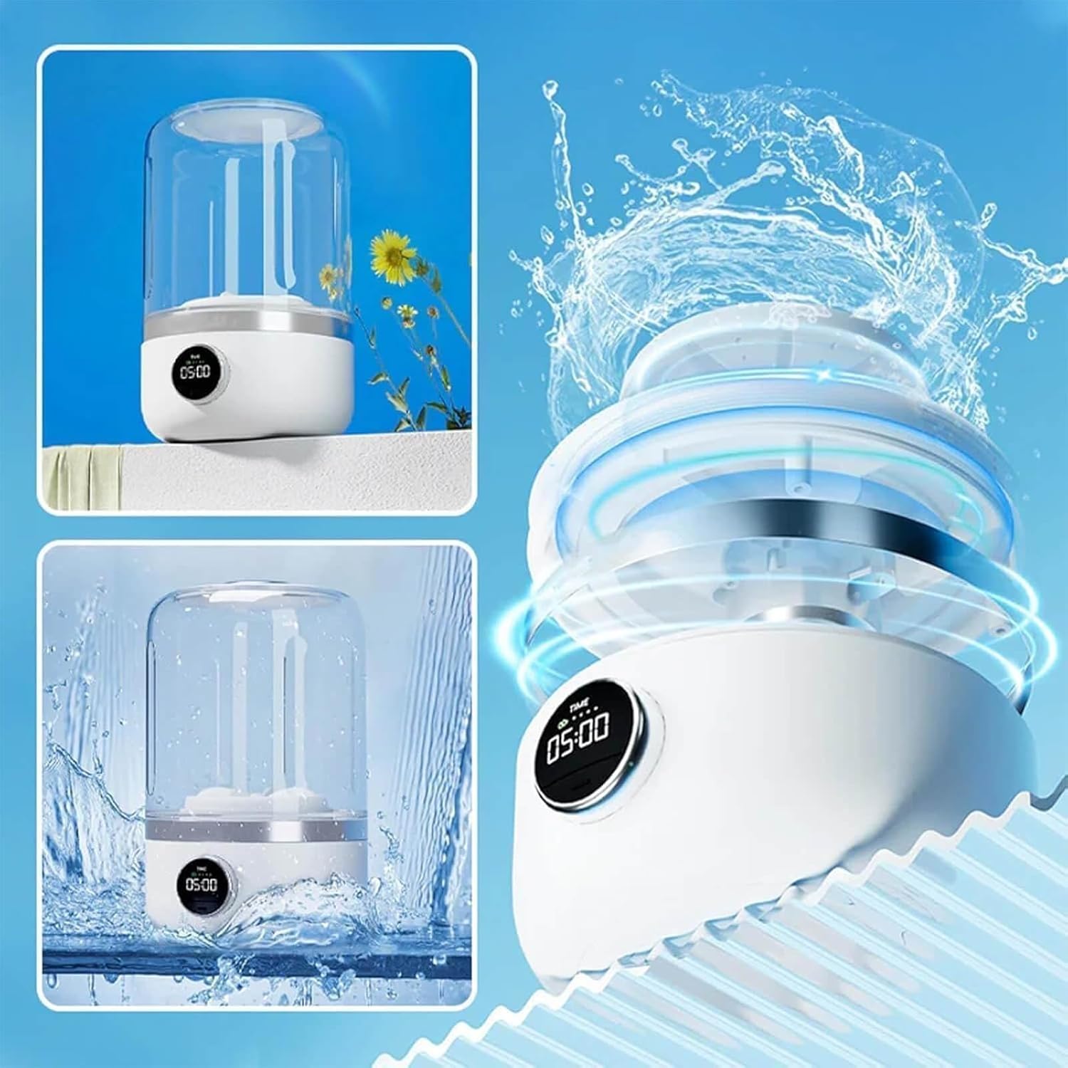 Portable Ultrasonic Laundry Cup, Portable Turbo Spin Washing Cup – USB-C Rechargeable Cordless Mini Washer for Underwear & Delicates, Travel, Dorm, RV