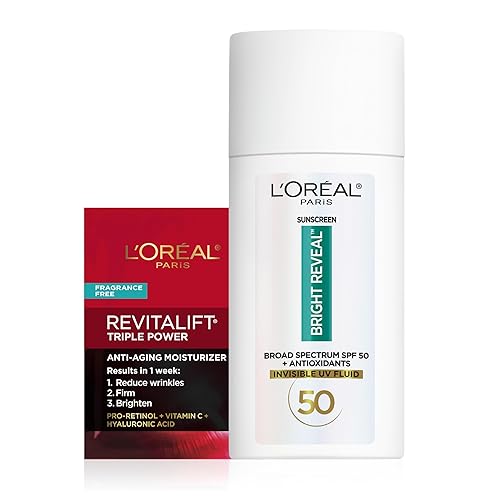 L'Oreal Paris Bright Reveal Loción UV diaria SPF 50 de amplio espectro, 1.7 onzas líquidas + muestra de crema hidratante