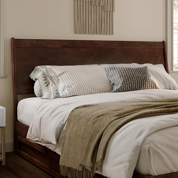 HomeStock Solid Wood Panel Headboard - Adjustable Height, Angled Design Bed Frame Mount King/Walnut