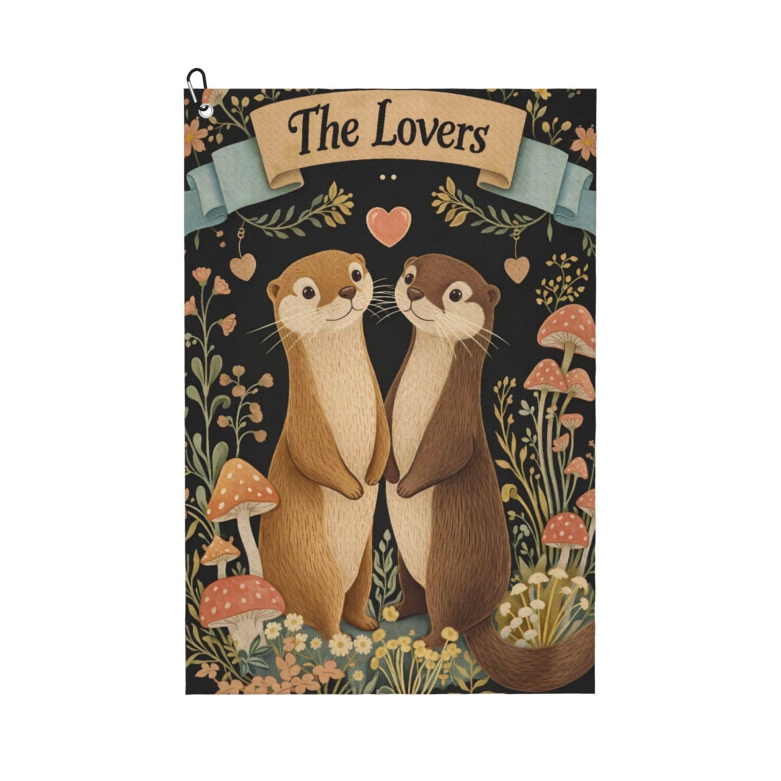 Oudrspo Warm and Retro Otter Couple Multi-Functional Golf Towel | Absorbent Quick Drying 16x24in
