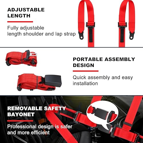 Miniatura 3 de Yakitoko Juego de arnés de seguridad universal de 4 puntos de 2 pulgadas para Go Kart, UTV, ATV, Racing Red