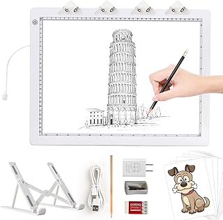 A3 Light Pad with Foldable Stand, UL Certified Adapter, 8000 Lux Super Bright Ultra Thin Pad for Cricut Weeding Vinyl, Artist Drawing Light Box/Board/Table for Tracing, Sketching