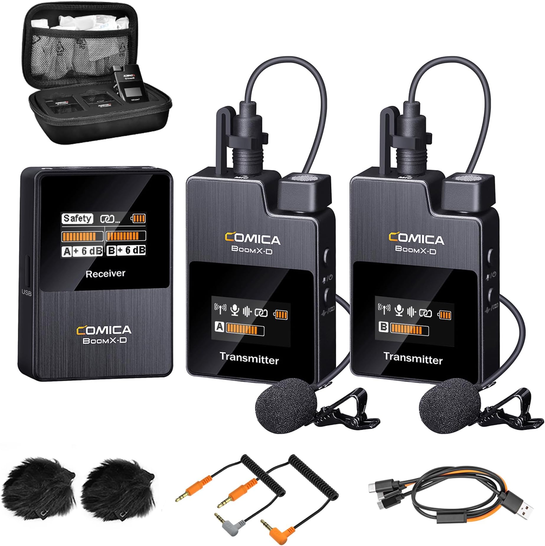 COMICA Wireless Dual Lavalier Microphone, BoomX-D2 2.4G Compact Wireless Microphone System with 2 Transmitter 1 Receiver, Lav Mic for Smartphone Camera Podcast Interview YouTube Live-steam