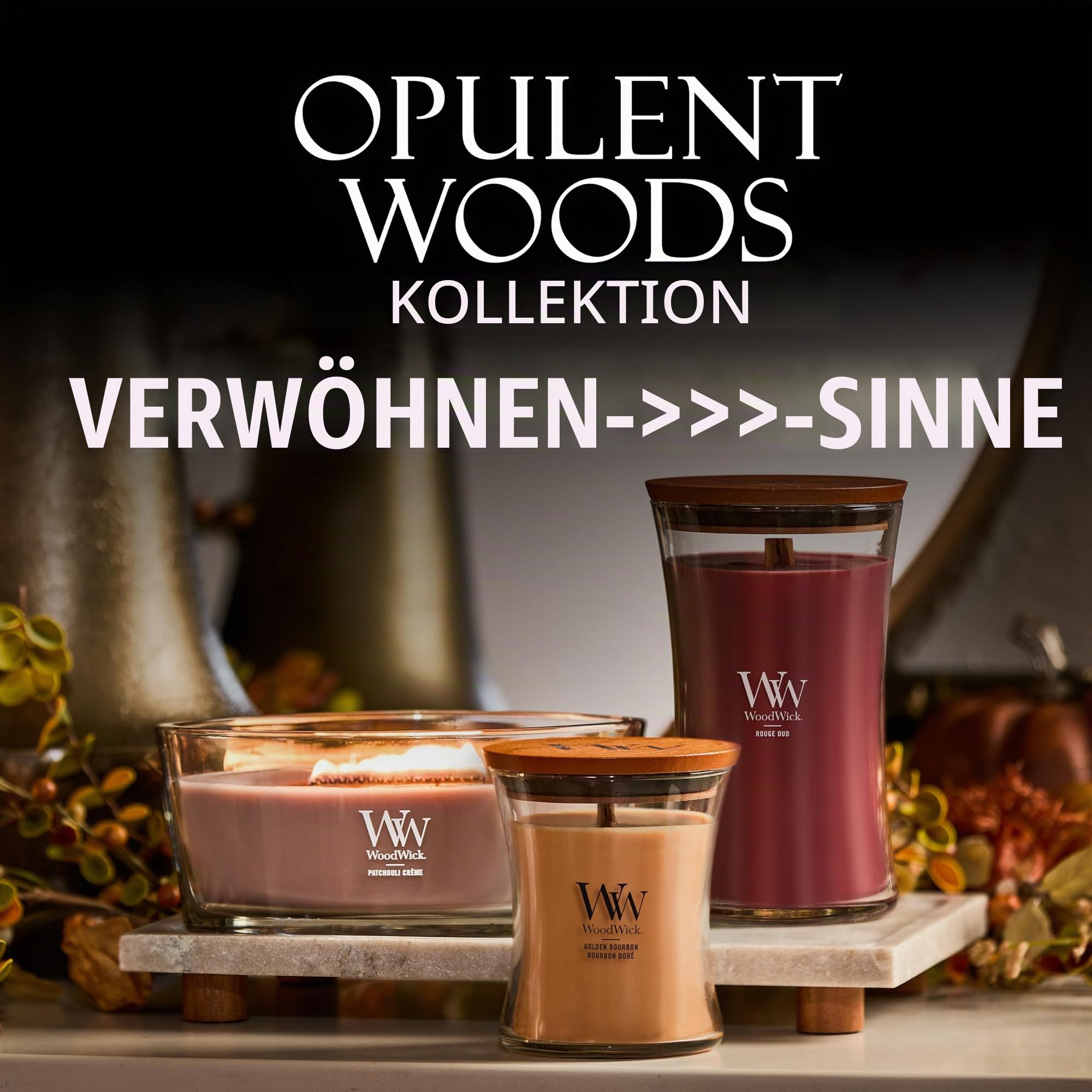 WoodWick Duftkerze mit knisterndem Docht | Große Sanduhr-Kerze Golden Bourbon | Lang brennende Kerzen: bis zu 130 Stunden | Perfekte Geschenke für Frauen