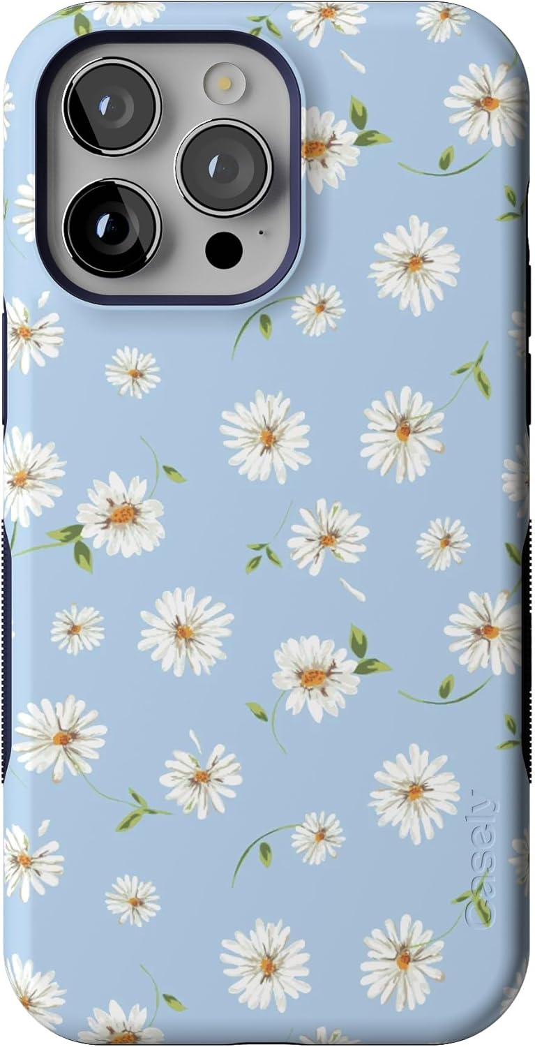 Casely iPhone 14 Pro Max Case | Daisy Daydream | Baby Blue Floral | Bold Protective Case Design | Compatible with MagSafe