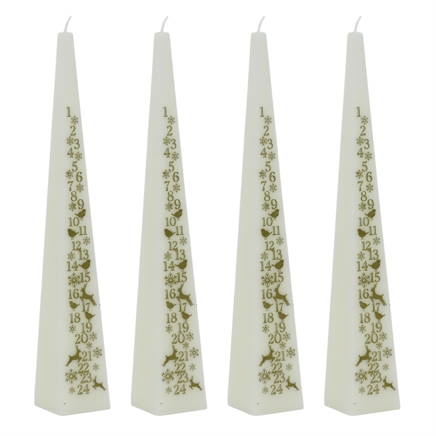 Carousel Home White Pack Of 4 Pyramid Advent Candles | Traditional Christmas Advent Calendar Candles With Numbers - 33Cm