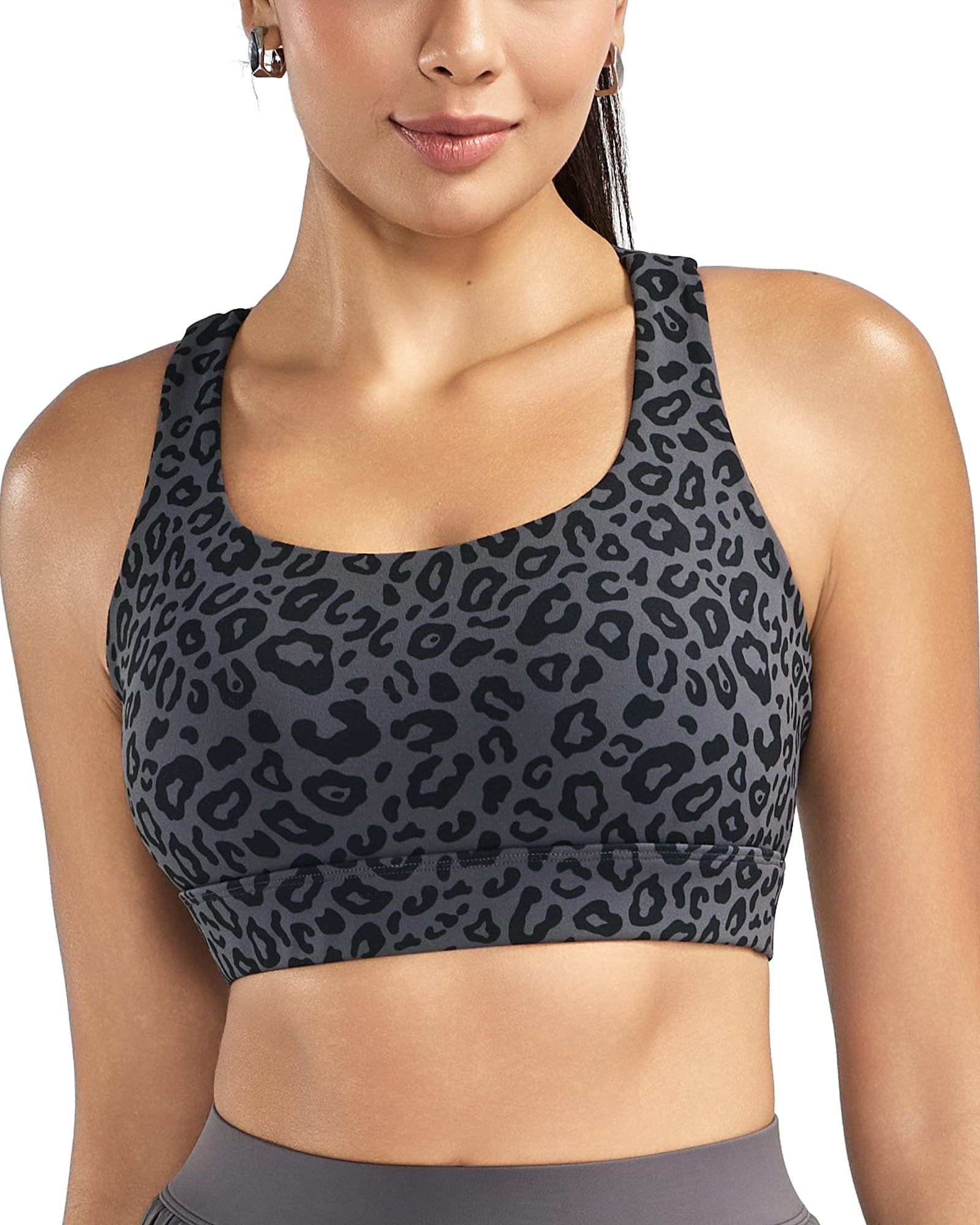 RUNNING GIRL High Impact Sports Bras for Women - Scoop Neck Strappy Sports Bra High Support Moulded Cup Workout Bra(WX3022 Leopard Print XL)