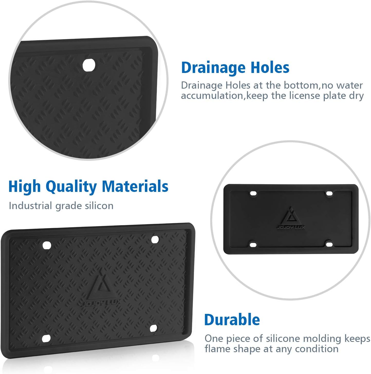 2 Pack Silicone License Plate Frame, License Plate Holder, Universal American Auto Black License Plate Frame Rust-Proof, Rattle-Proof, Weather-Proof (Black)