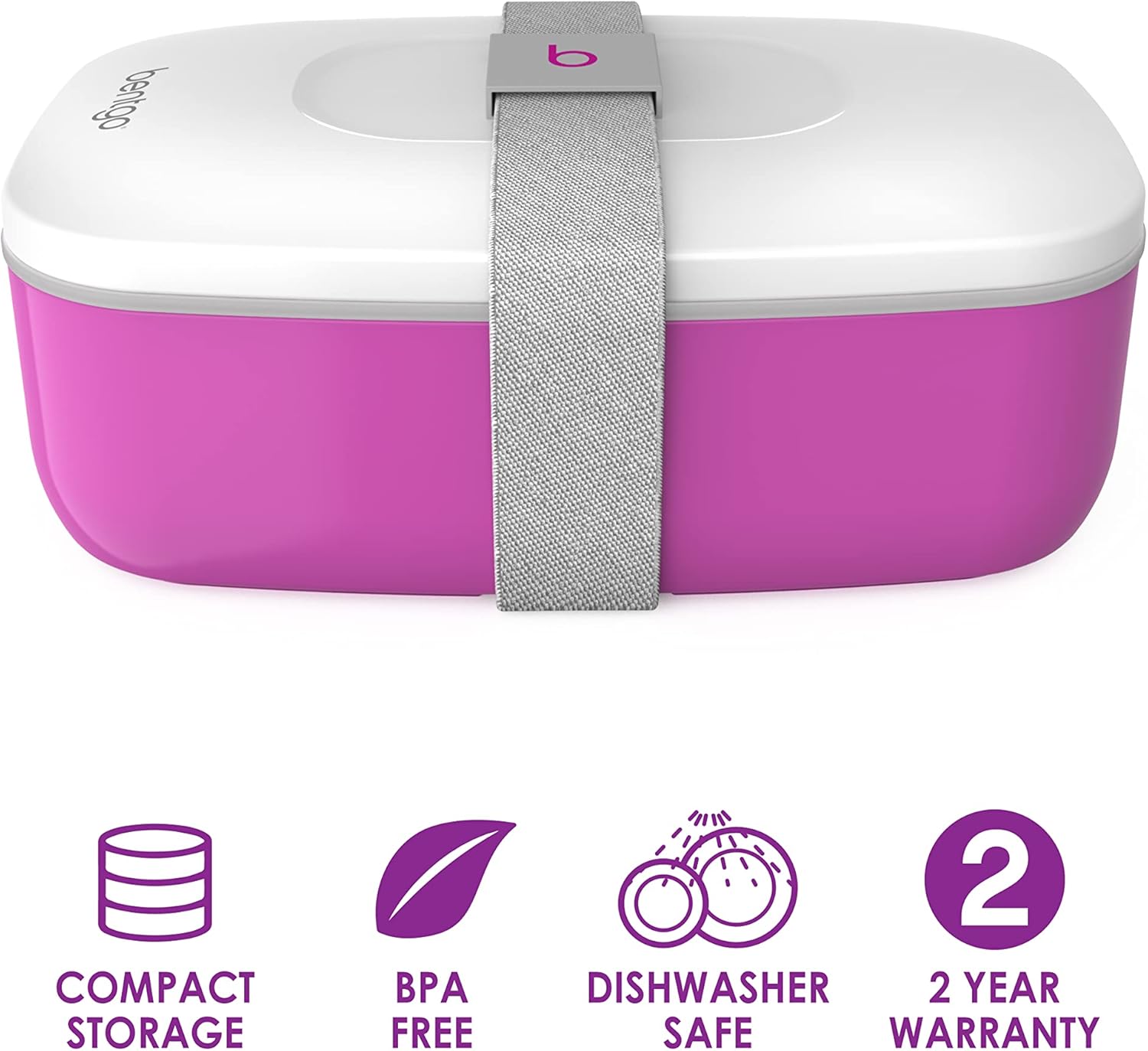 Bentgo Classic - All-in-One Stackable Bento Lunch Box Container - Modern Bento-Style Design Includes 2 Stackable Containers, Built-in Plastic Utensil Set, and Nylon Sealing Strap (Purple) : Everything Else