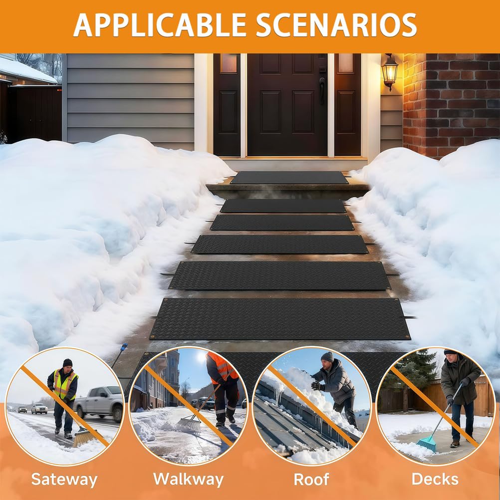 Tapis Chauffants De DéNeigement ExtéRieur, Tapis Chauffant AntidéRapant avec Cordon d'alimentation, Fait Fondre La Neige Et La Glace Jusqu'à 7,6 Cm/H