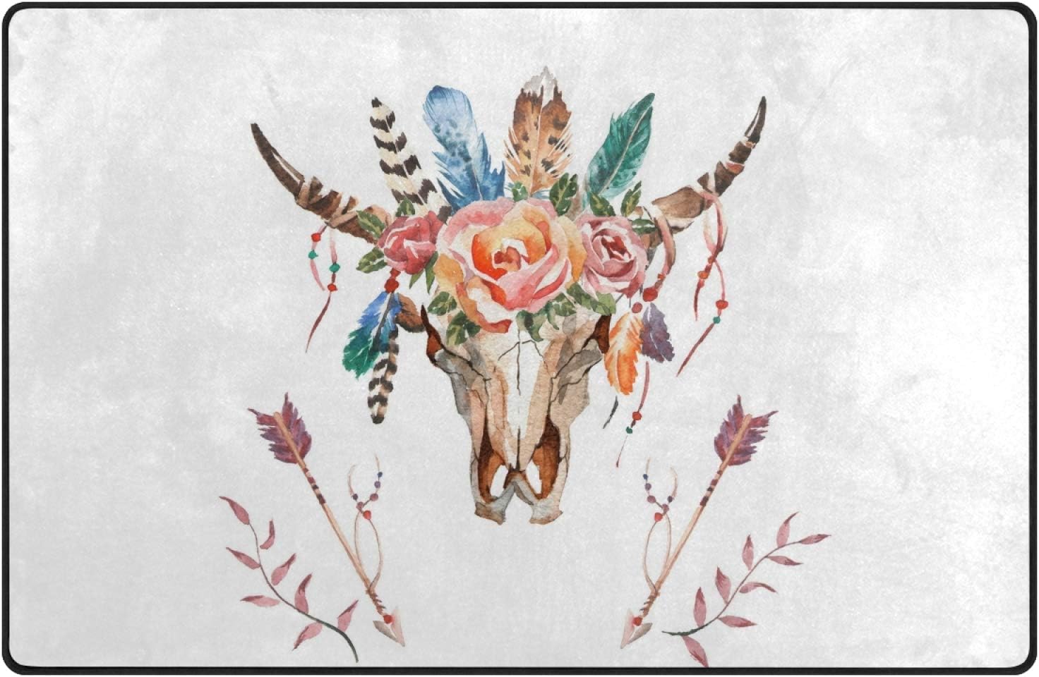 Oyihfvs Bull Head Flowers 23.6"x15.7" Area Rug Rugs Non-Slip Floor Mat Doormats Carpets for Bathroom Front Door Living Dining Room Bedroom Dorm Indoor Outdoor
