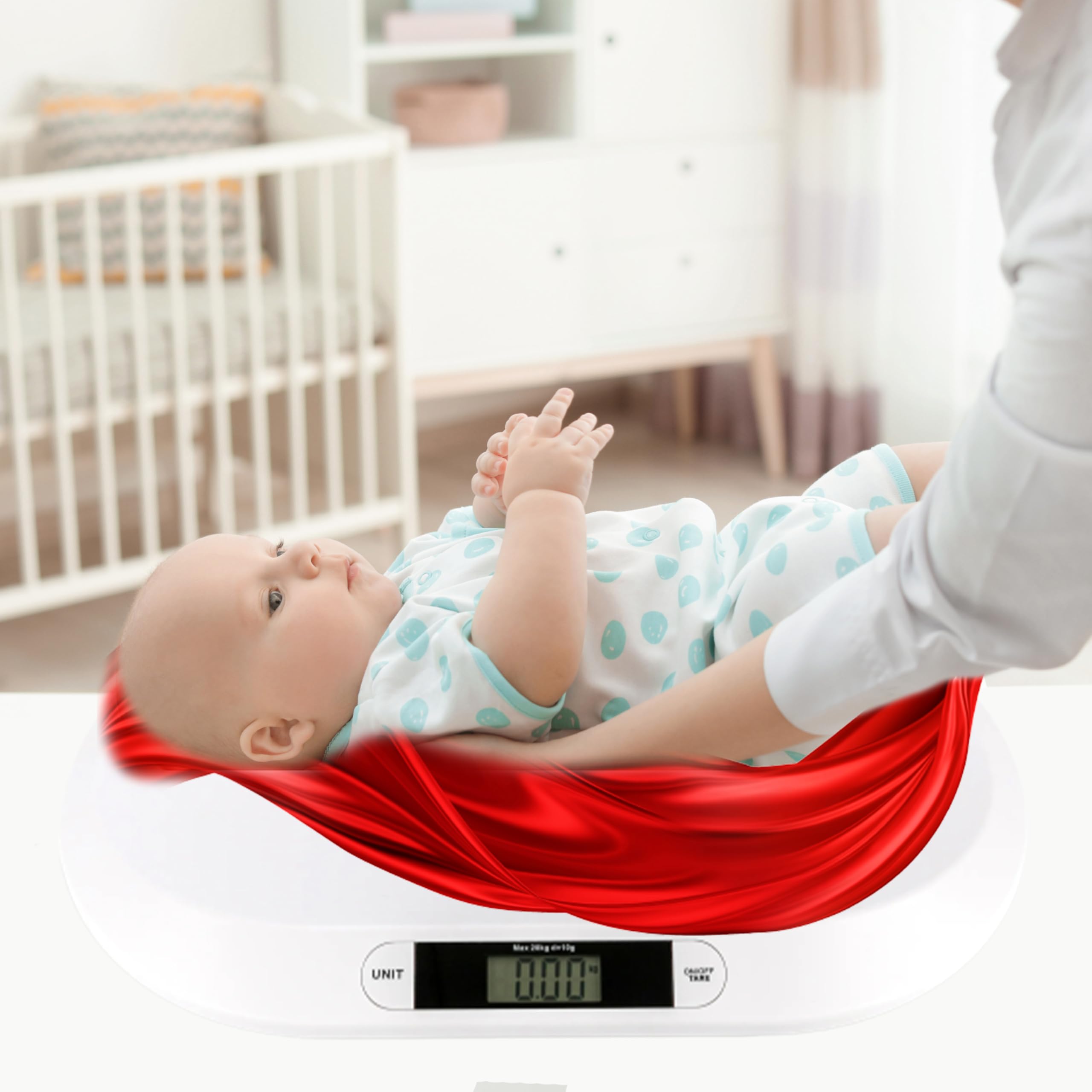 Retoo Płaska waga dla niemowląt, do 20 kg, waga dziecięca, waga cyfrowa, waga niemowlęca, kontrola wagi od urodzenia, dokładność czytania, wyświetlacz LCD