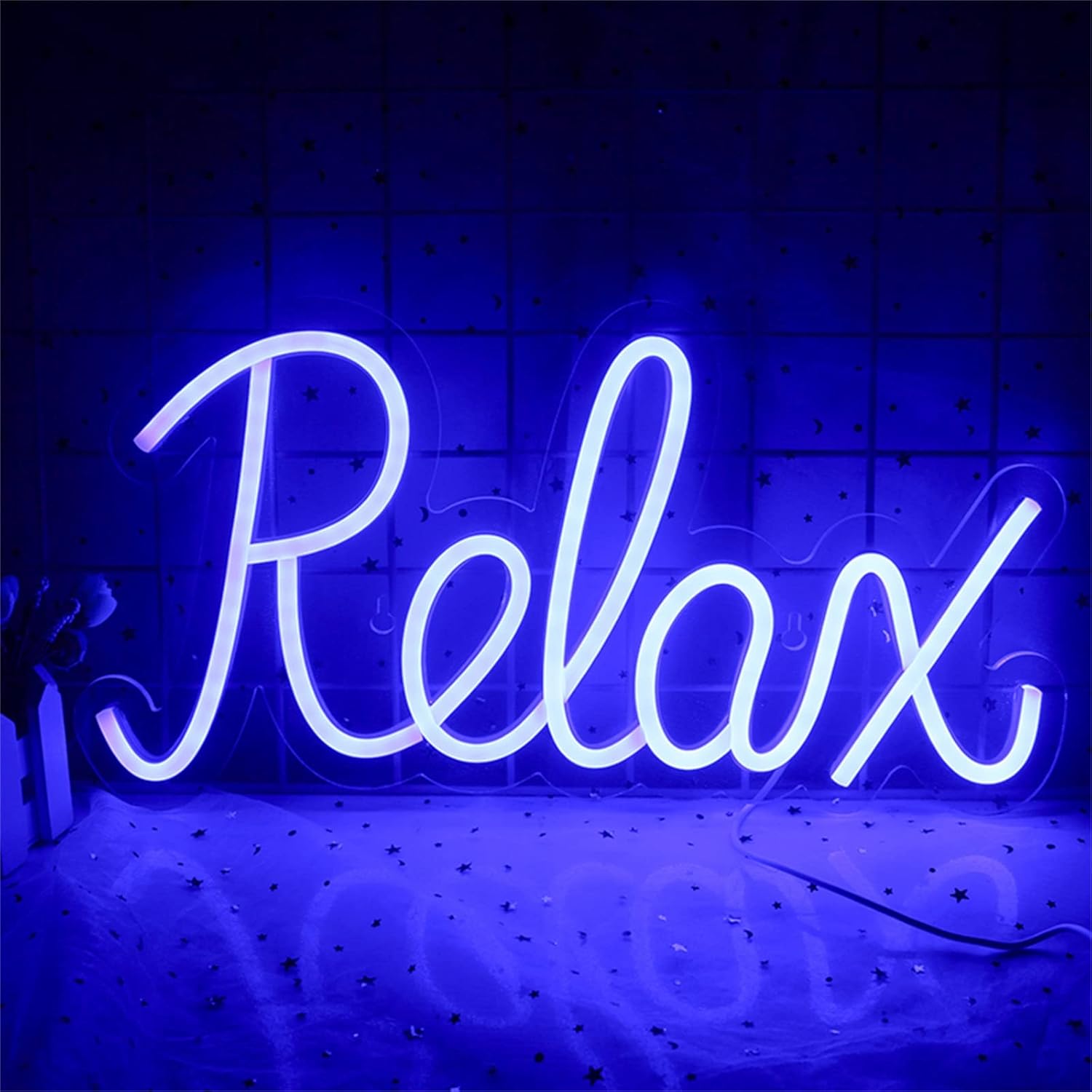 LEDネオンライト/ライトサイン/看板 リラックスブルーレターネオンサイン、壁掛けLEDアクリルネオンナイトライト、スイッチ付きUS