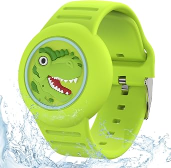 Compatible with Apple Airtag Bracelets for Kids, Waterproof Kids Wristband for Air tag Holder for Kids Soft Silicone Hidden Watch Band for Child Anti Lost Cute CartoonGreen