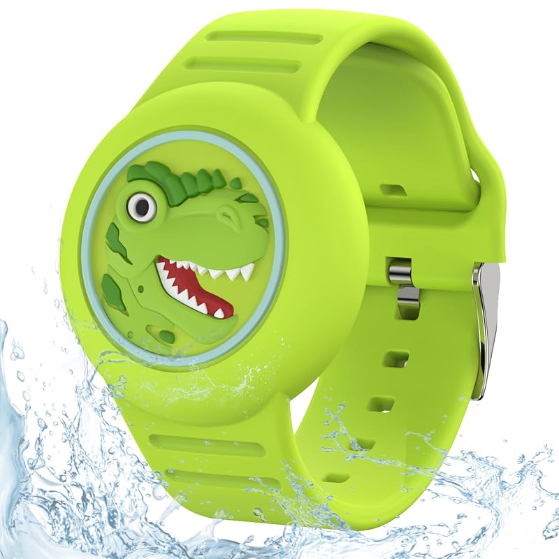 Pulseira infantil para Apple AirTag com suporte integrado em silicone verde HLHGR