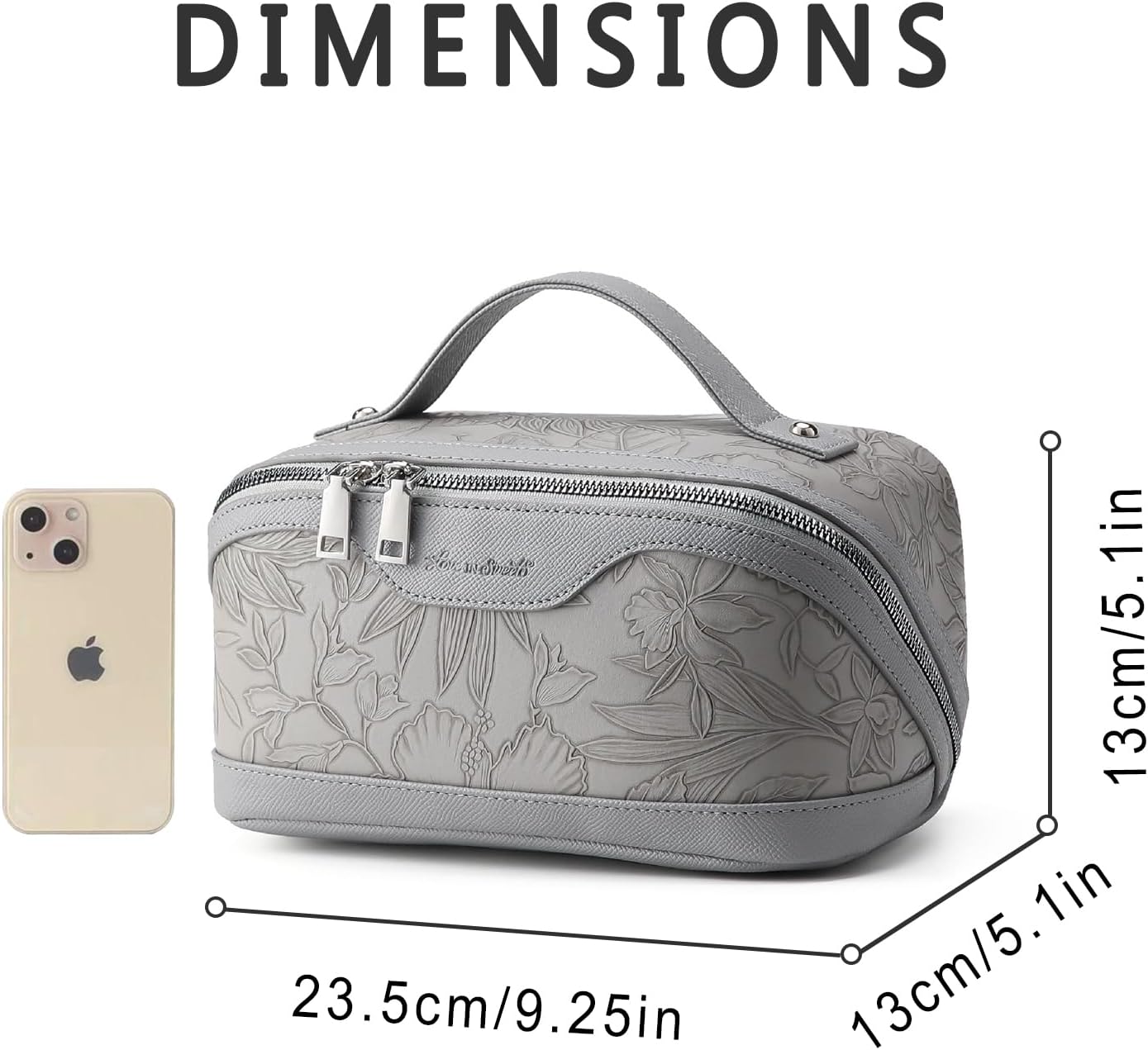 Travel Makeup Bag for Women PU Leather Cosmetic Organizer Toiletry Bag Large Capacity Wide Open Portable Storage Pouch with Divider & Handle (Grey)