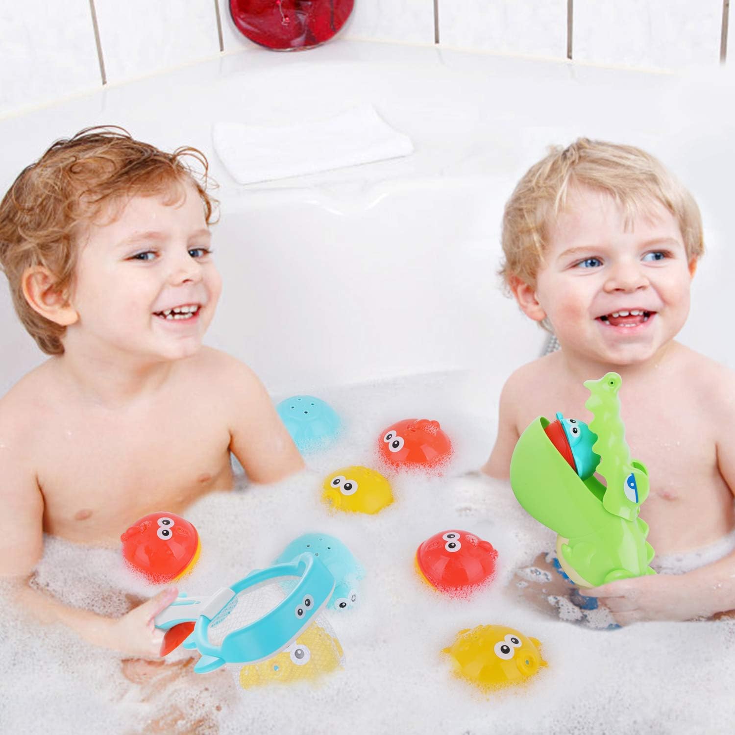 PEAINBOX Baby Bath Toys with 2 in 1 Basketball Hoop&Fishing Net,Ball Grabber and 9 Balls,Play Ball Sets Water Toys in Pool Bathtub,Learning&Educational Bath Toys for Toddlers 1 2 3 4 year old boy girl