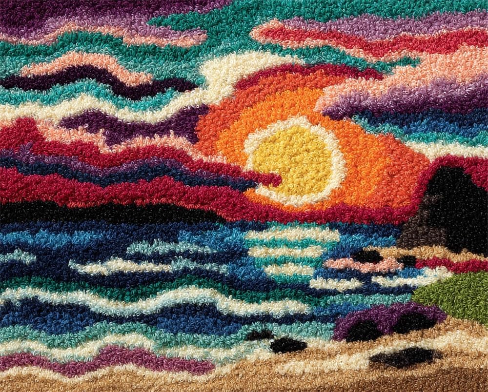 Kitquiver Rug Kits for Adults Latch Hook Pre Printed Sunset Beach Scene DIY Crafts Crochet Yarn Handmade Embroidery with Printed Canvas Needlework for Home Decor 15X20In